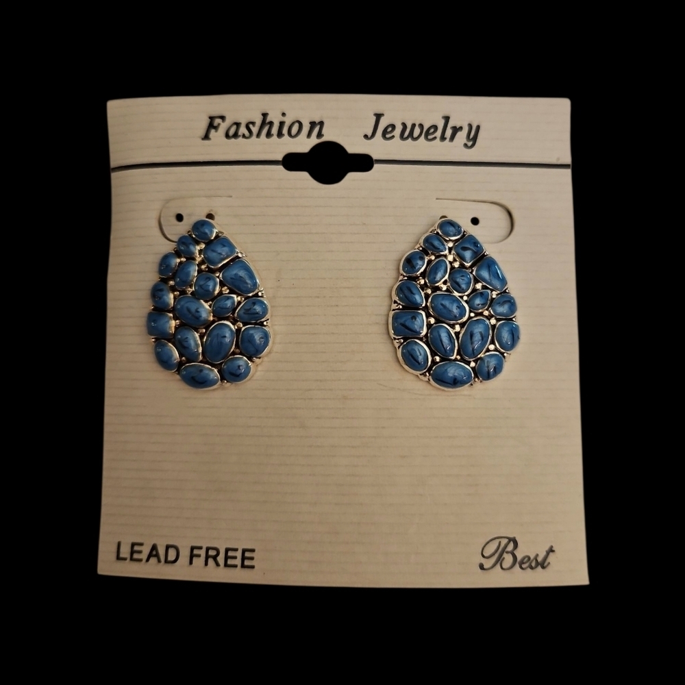 Vtg BEST Blue Mosaic Teardrop Post Earrings